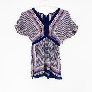 Anthro Meadow Rue Blue Floral Flutter Silk Blouse